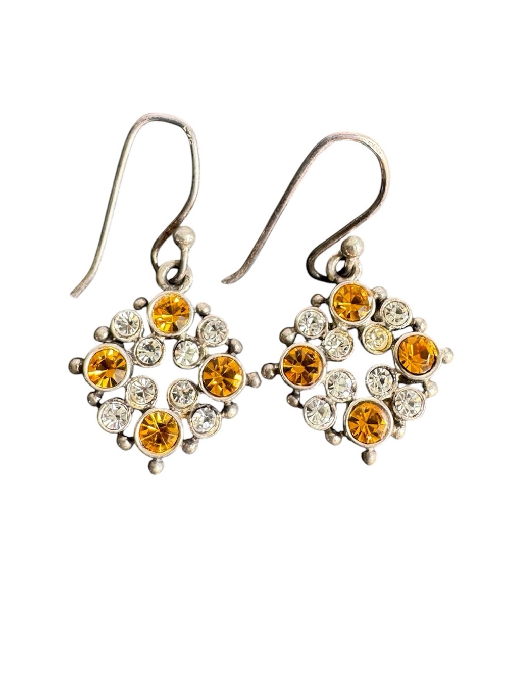 Vintage‎ Sterling Silver Earrings Faux Citrine CZ Crystals Y2K Dainty Indigo 925
